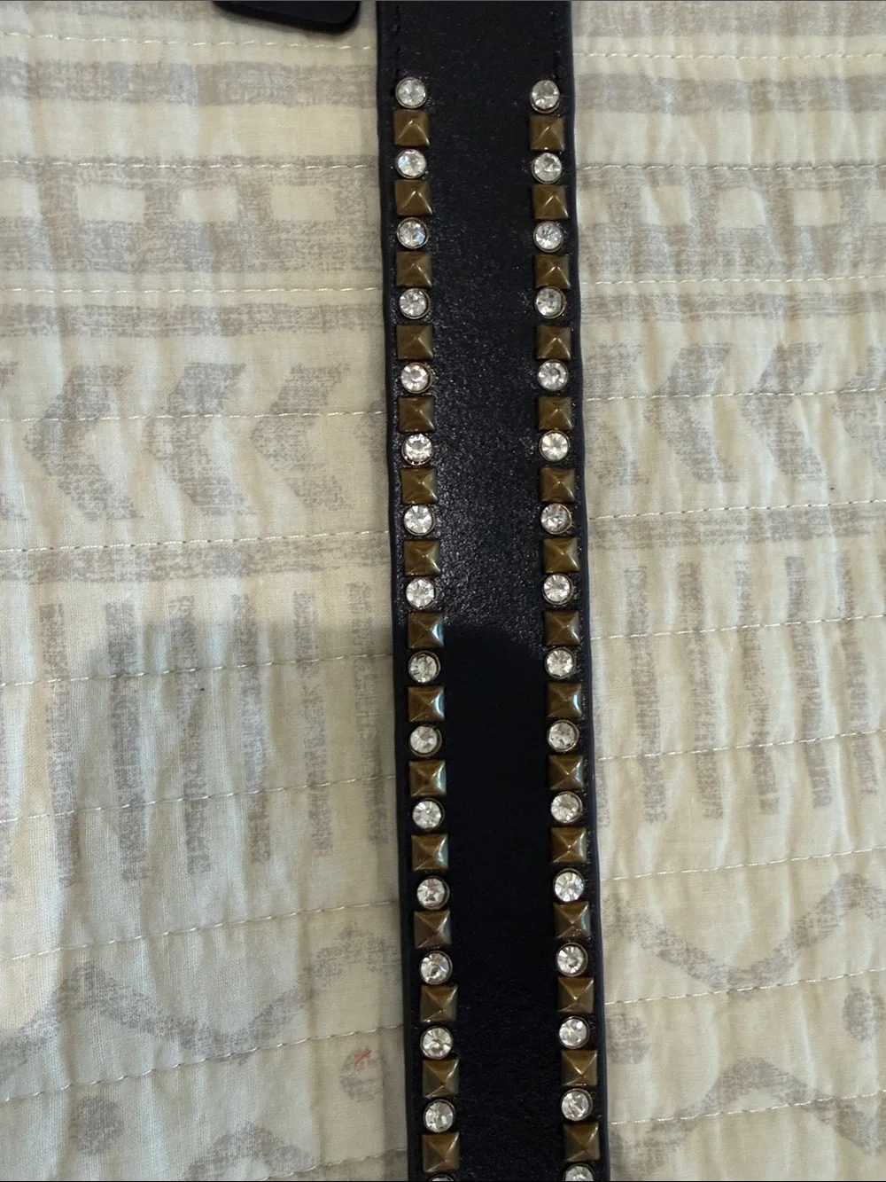 Vera Pelle Black Leather Studded Belt with Antique Brass Buckle